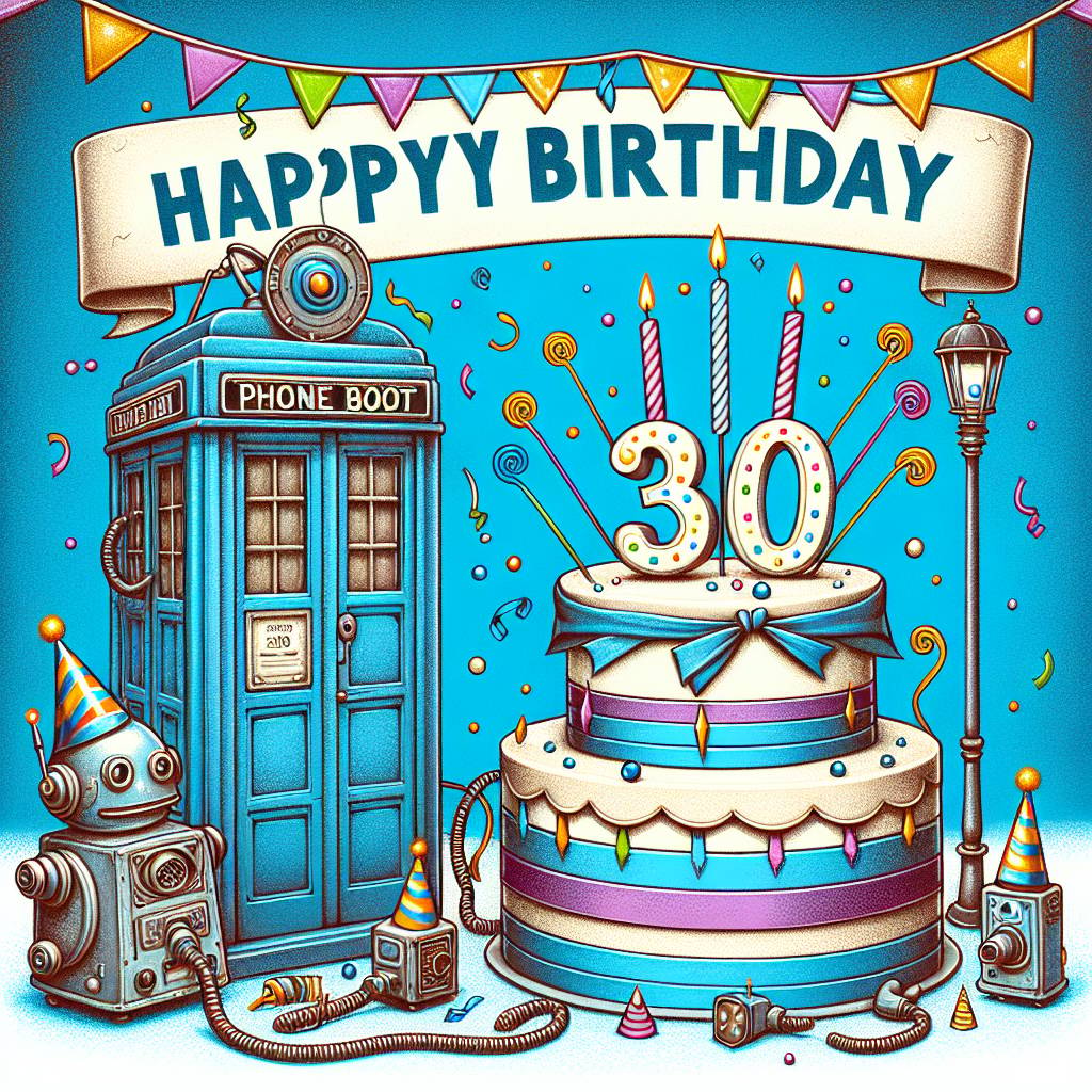 1) Birthday AI Generated Card - Doctor Who, Dalek, Tardis, 30th Birthday , and Cake (4984d)