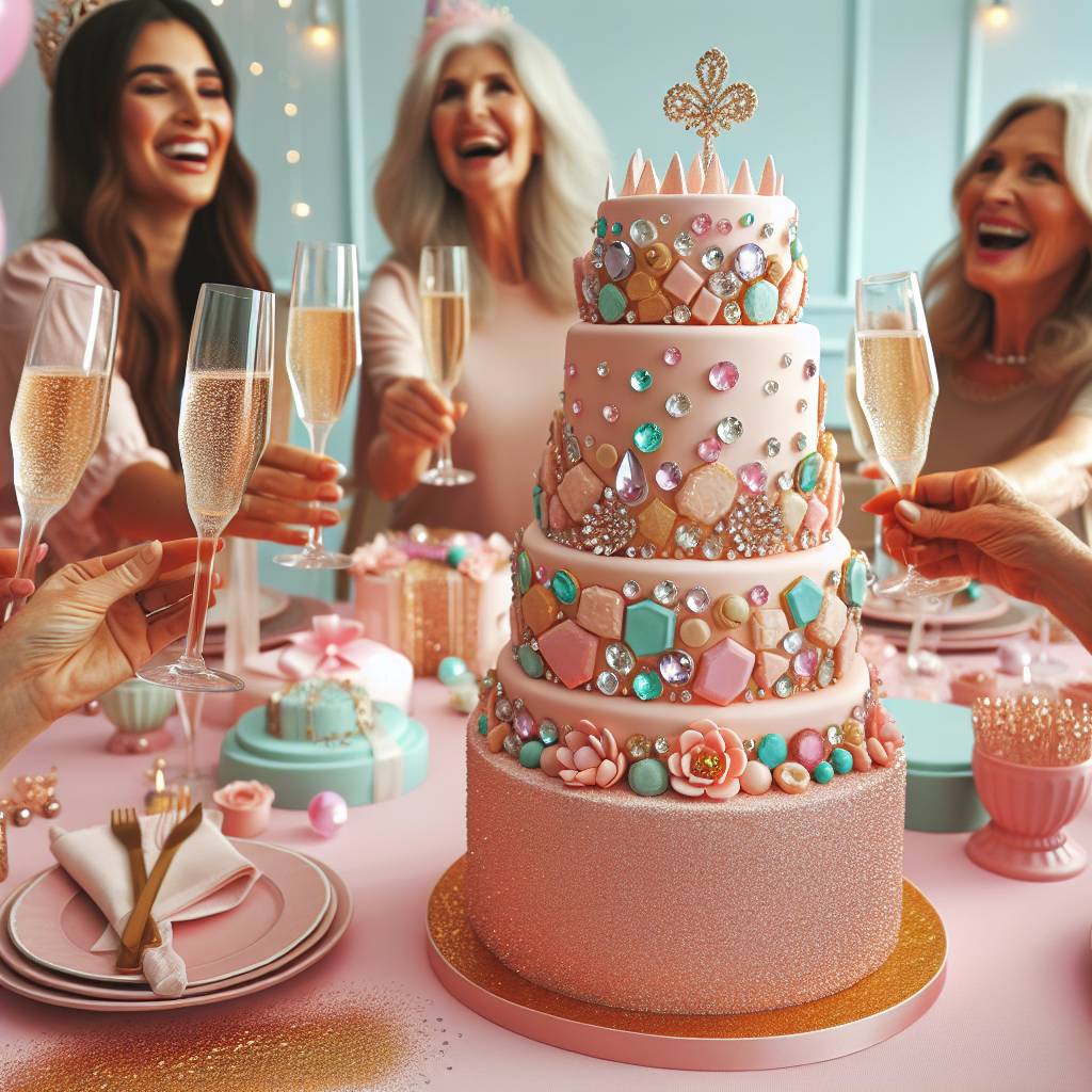 1) Birthday AI Generated Card - Birthday, Glitter, Cake, Diamonds , Champagne, and Aunties (368da)