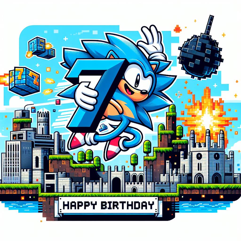 2) Birthday AI Generated Card - Sonic, Minecraft , Newcastle , Spray paint, and 7 (5f199)