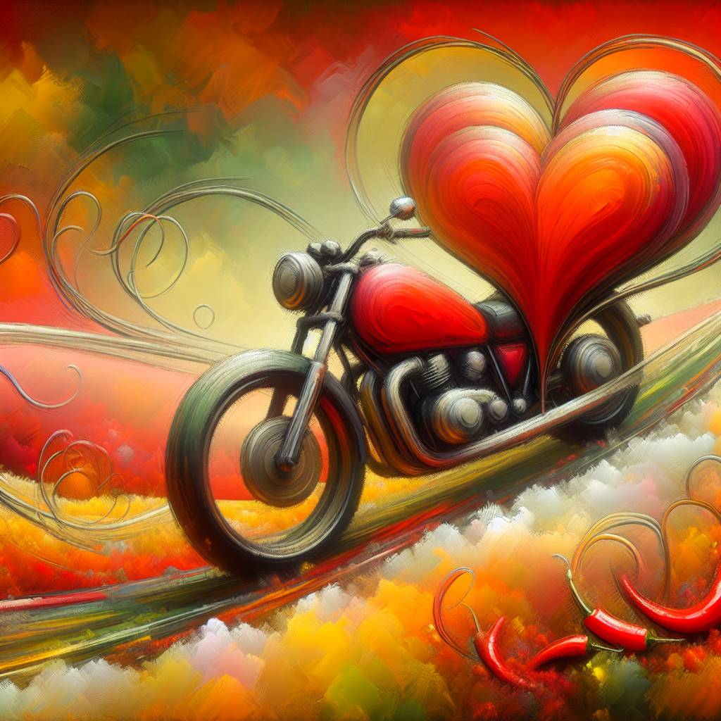 1) Valentines-day AI Generated Card - Motorbike chilli adventure travel curry (4abcd)