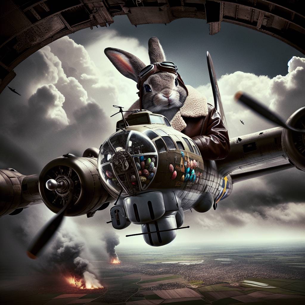 1) Easter AI Generated Card - Easter bunny in a b17 flying fortress  (651f6)