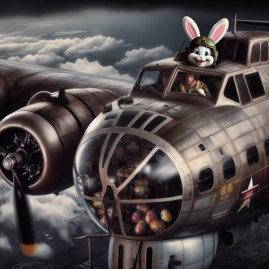 2) Easter AI Generated Card - Easter bunny in a b17 flying fortress  (53107)