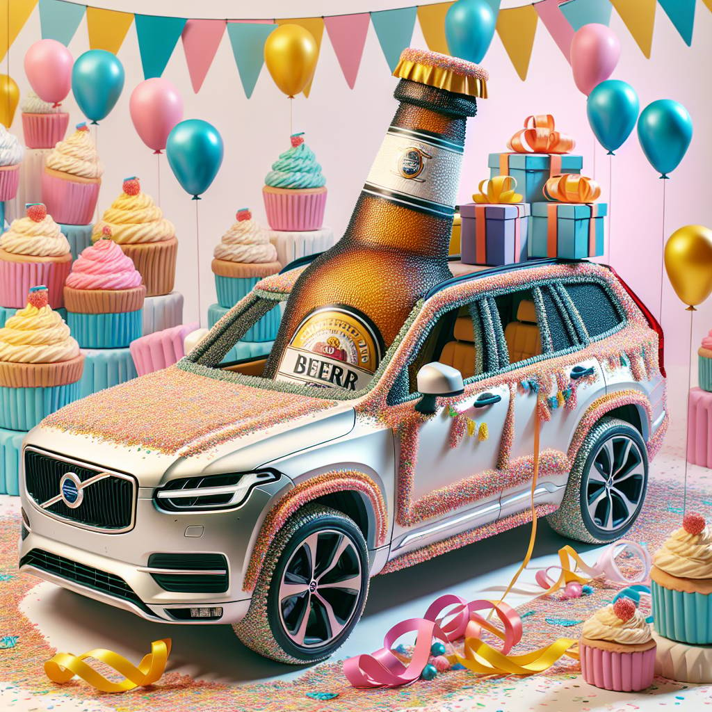 1) Birthday AI Generated Card - Lager, and Volvo suv (a768c)