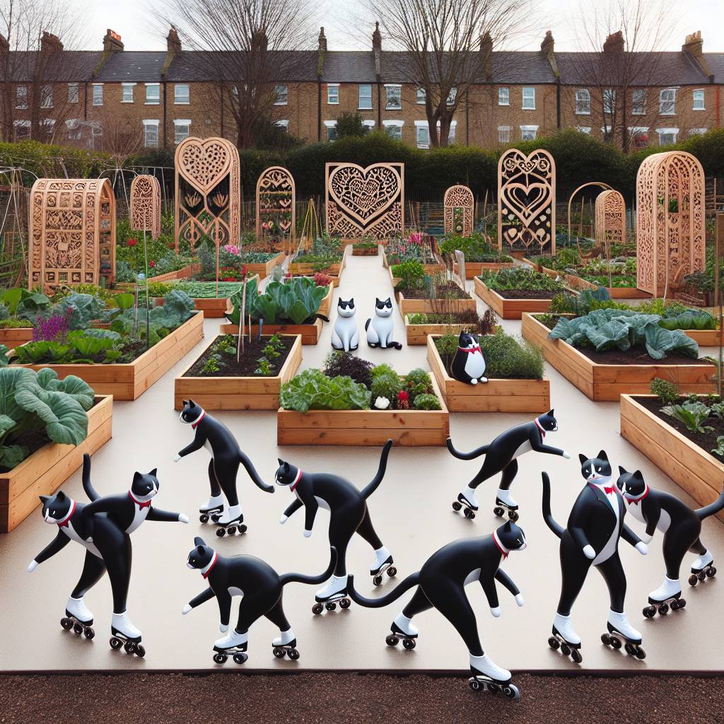 1) Valentines-day AI Generated Card - Tuxedo cats , Inline skating , Allotment , and Woodwork  (84036)