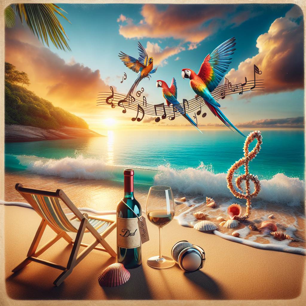 2) Fathers-day AI Generated Card - Music industry, Exotic beach, and Wine (dd693)