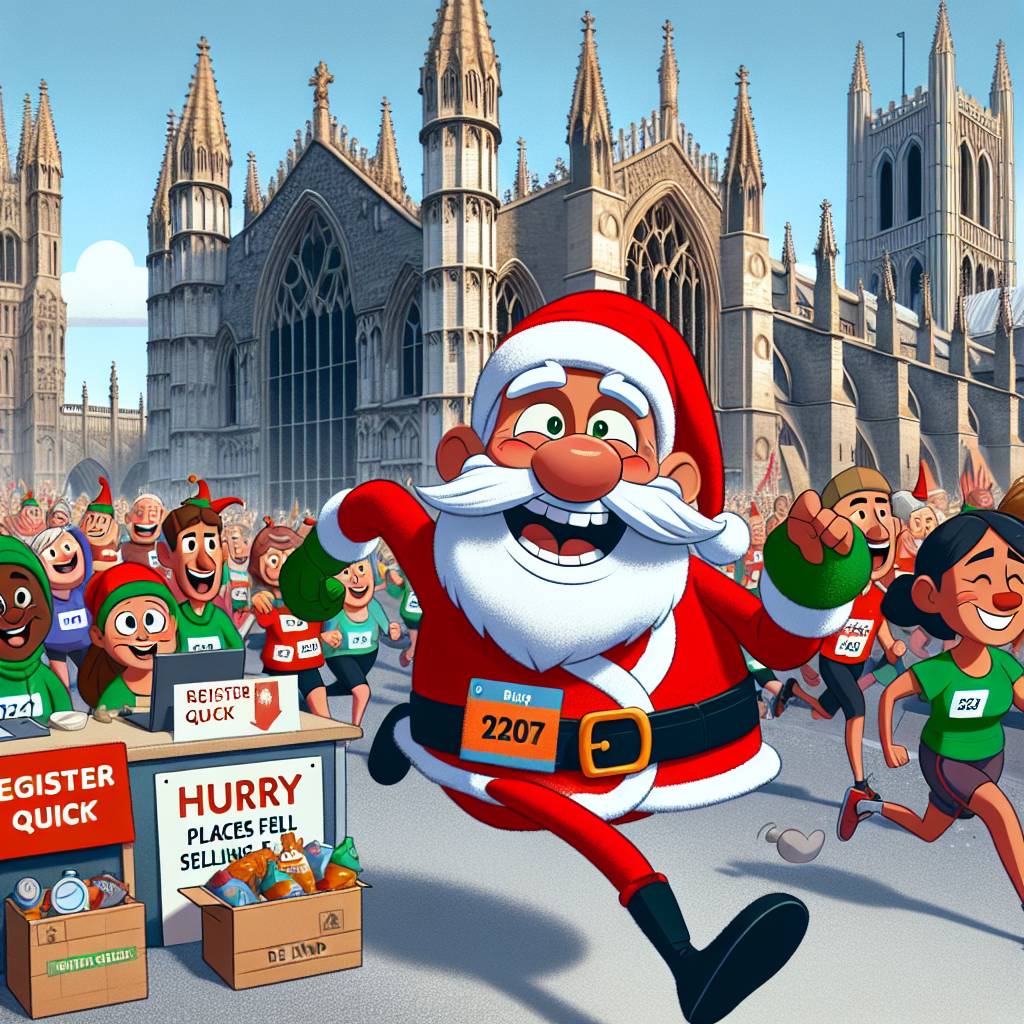3) Christmas AI Generated Card - Santa Runninh, Hurry places selling Fast, Lichfield Cathedral , FoodBank , Be kind , Register Quick, Lichfield , and Disabilty  (4b9d0)
