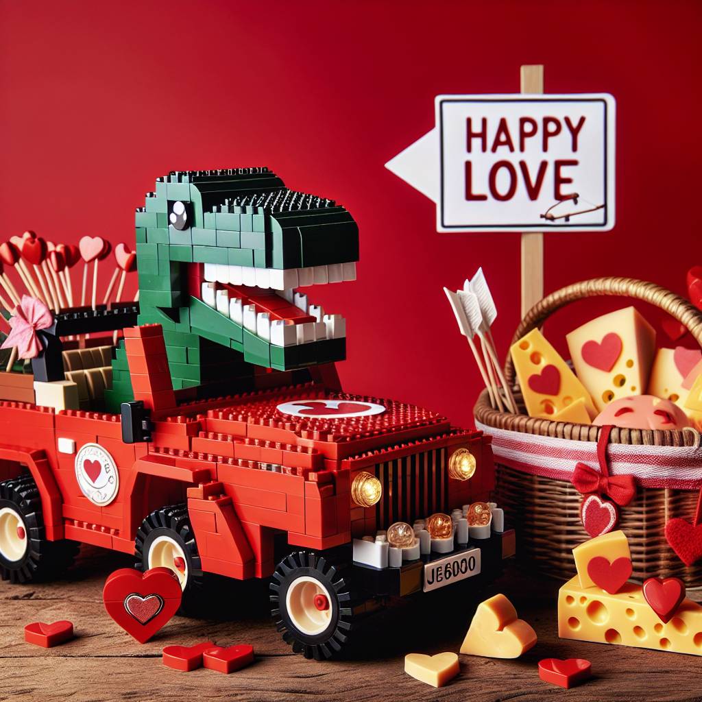 1) Valentines-day AI Generated Card - Dinosaur, Lego, Jeep, and Cheese (1156f)