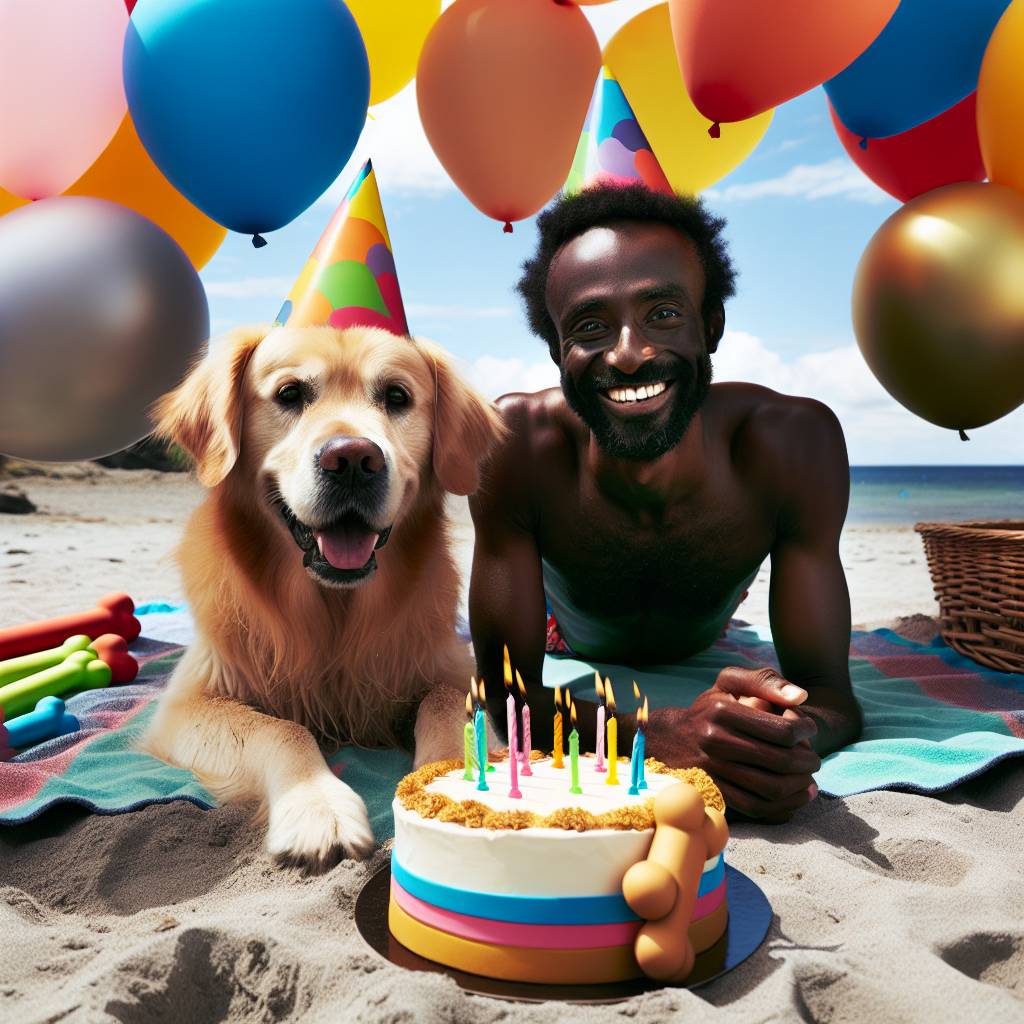 3) Birthday AI Generated Card - Dog, Man, and Beach