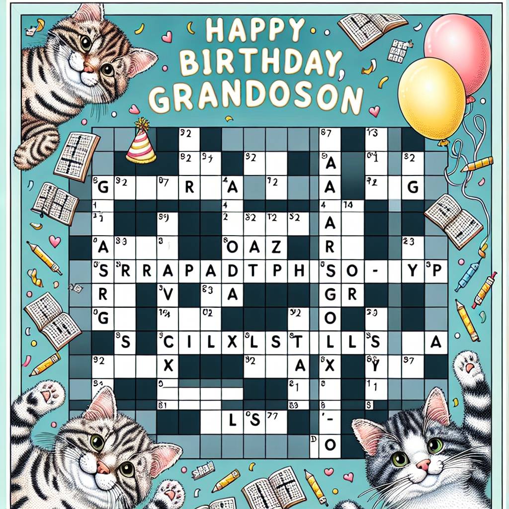 1) Birthday AI Generated Card - Crosswords, cats, grandson  (19a7d)