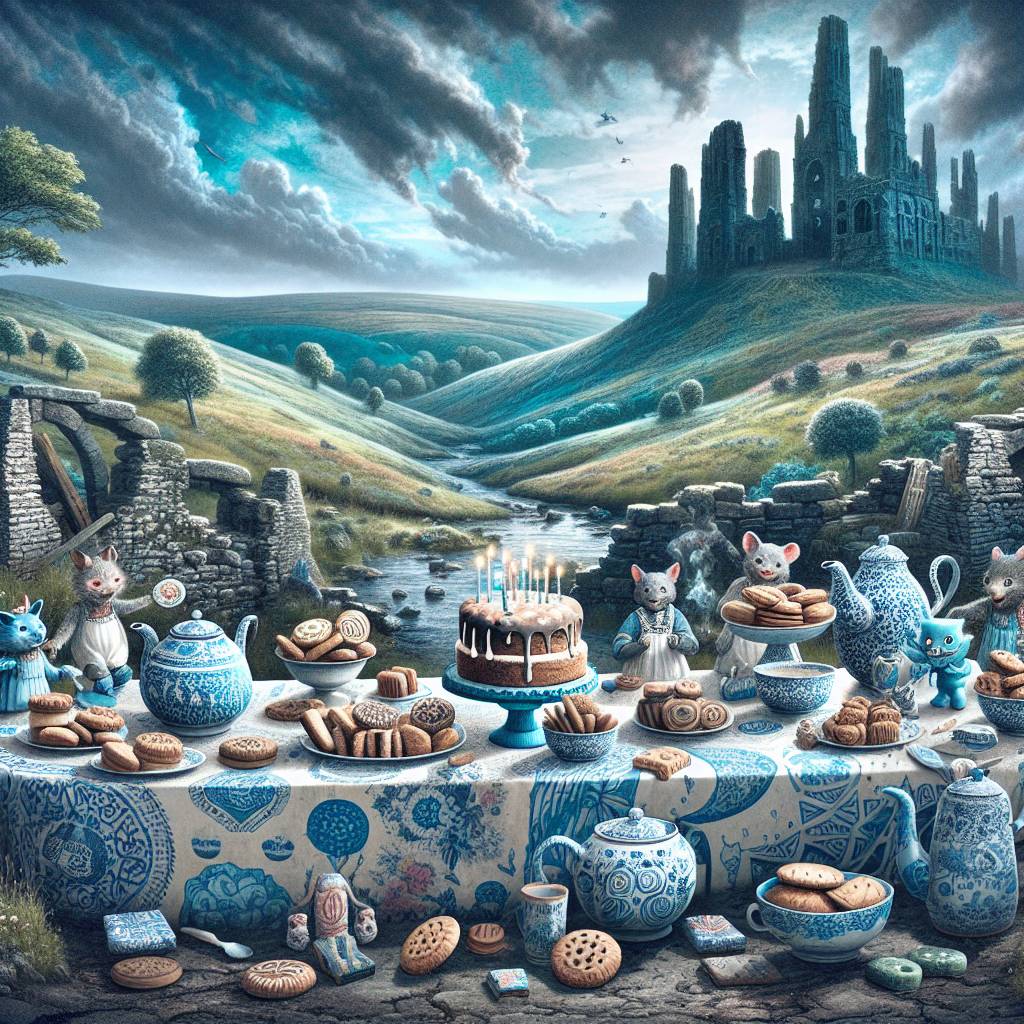1) Birthday AI Generated Card - Disney, Dystopia, Moors, Blue and white pottery, Biscuits, and Baking (7b135)