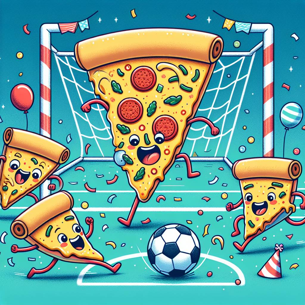 1) Birthday AI Generated Card - Pizza slices playing football (7024d)