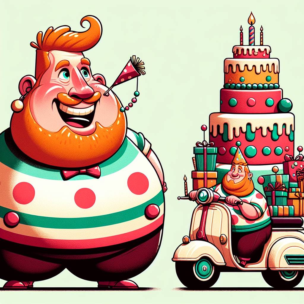2) Birthday AI Generated Card - Ginger tall fat man motorbike  (a94f3)