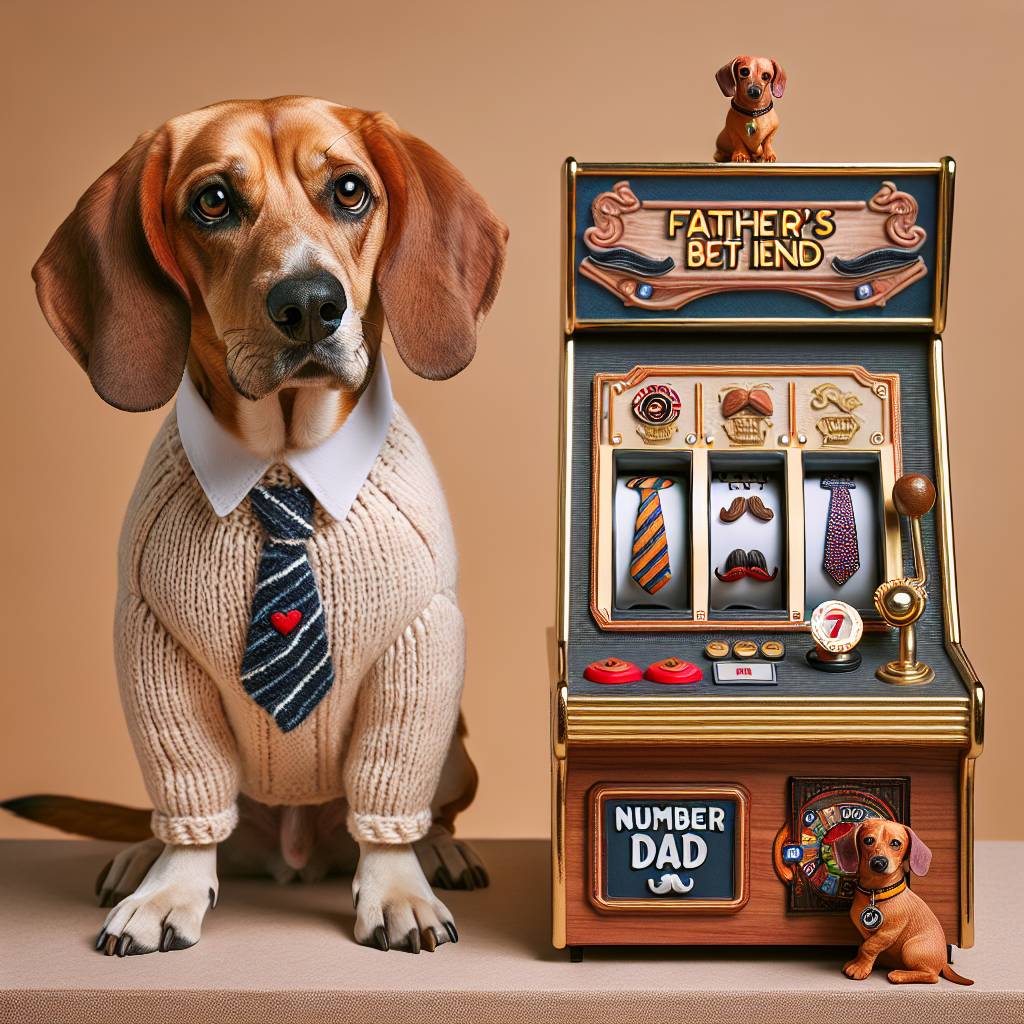 2) Fathers-day AI Generated Card - Cream hound dog, Slot games, and Dachshund  (aa1af)