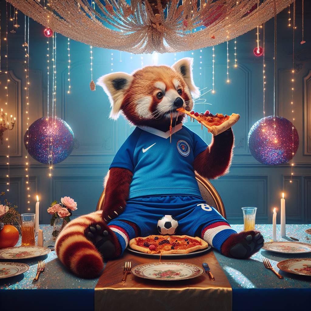 2) Birthday AI Generated Card - red panda wearing Napoli soccer kit eating pizza (53f48)