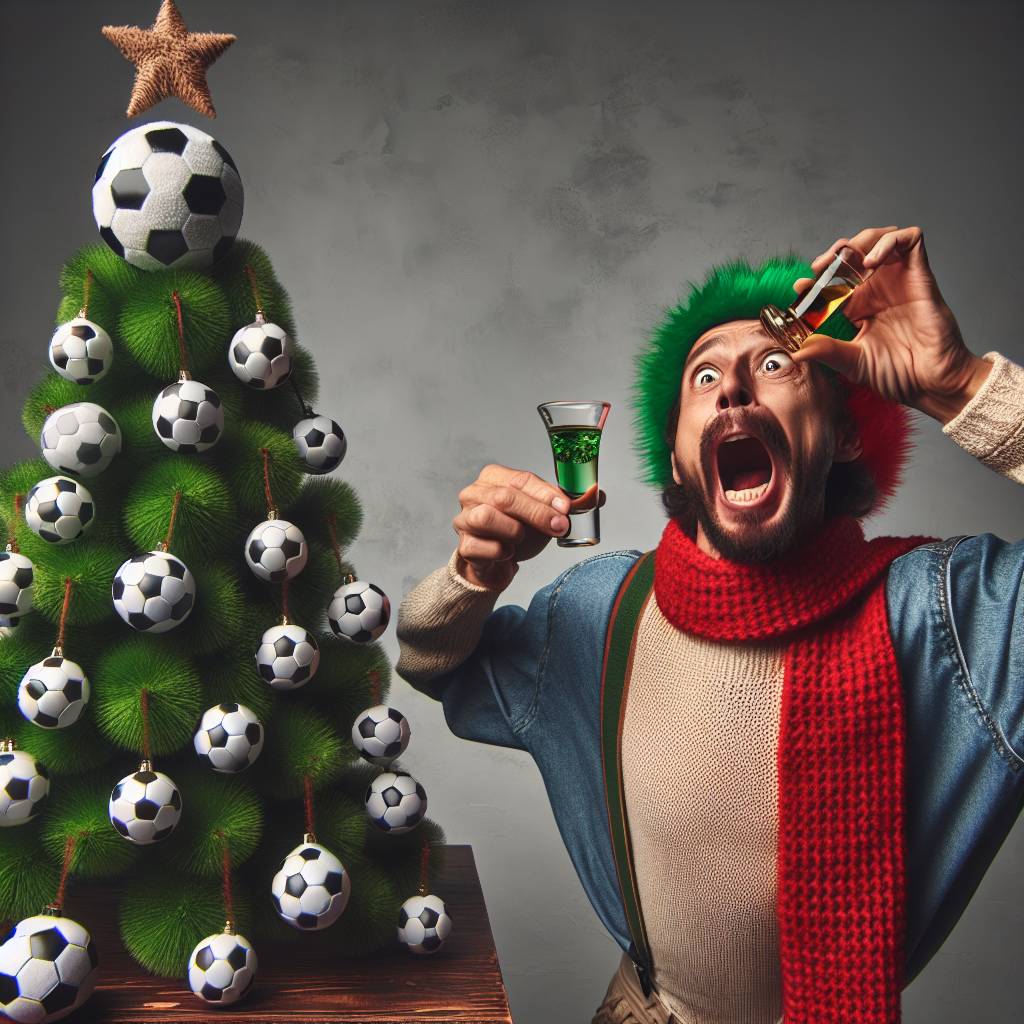 1) Christmas AI Generated Card - Sleazy individual, Alcohol (shots) tequila, and Soccer (a03d4)})