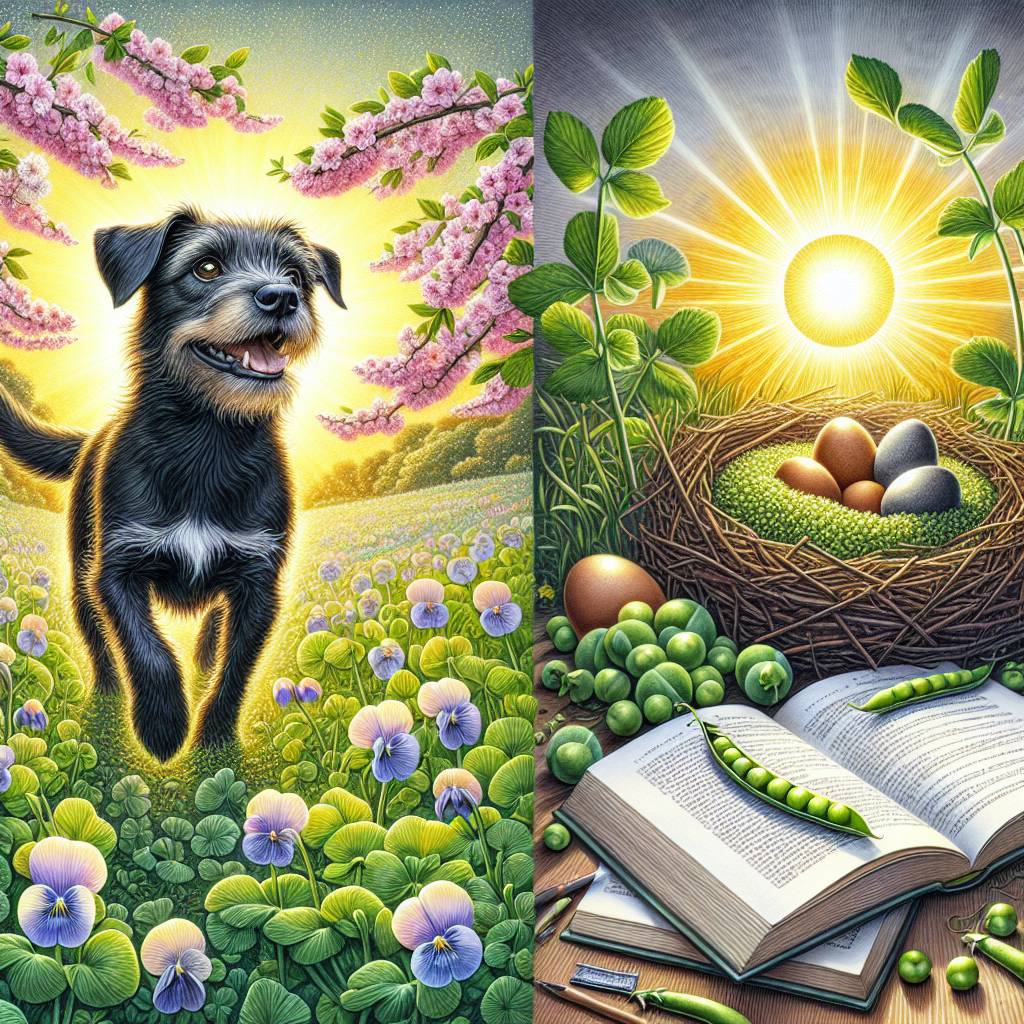 2) Mothers-day AI Generated Card - Her black dog called Arnie, sunshine, cherry blossom, peas, eggs and books (72ca4)