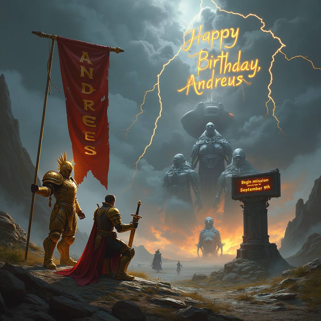 2) Birthday AI Generated Card - The God Emperor bestows upon you the honor to purge all the Xenos and Heretics. Begin mission September 9th. Mission specifics and Unlock-Code will be trensmitted via Astropath (4dfc5)