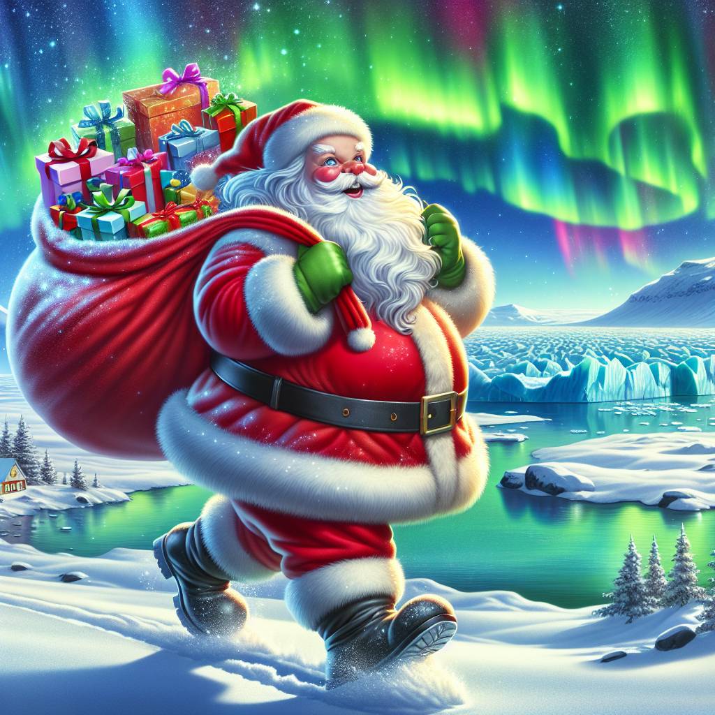2) Christmas AI Generated Card - Create a card with santa carrying presents through a iceland (ea8a3)