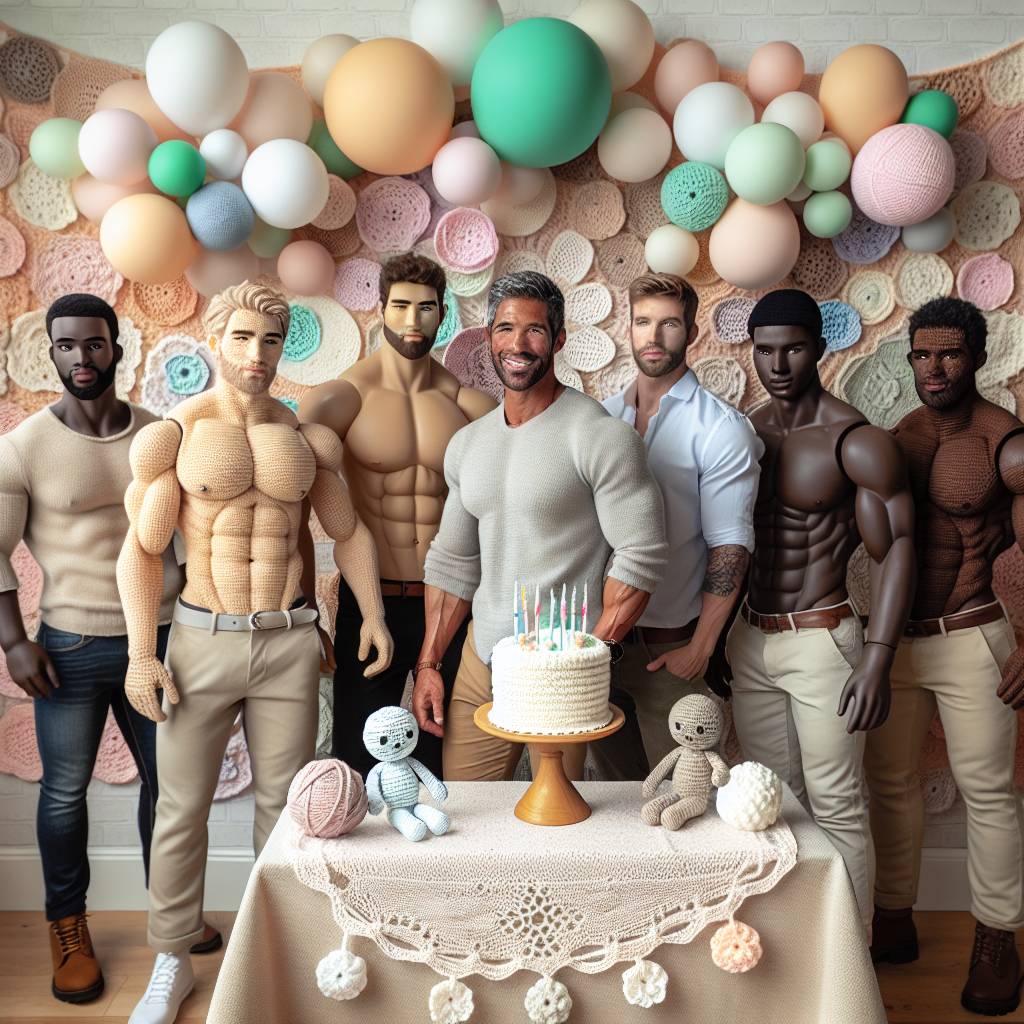 1) Birthday AI Generated Card - Sexy men , and Crochet  (8b400)
