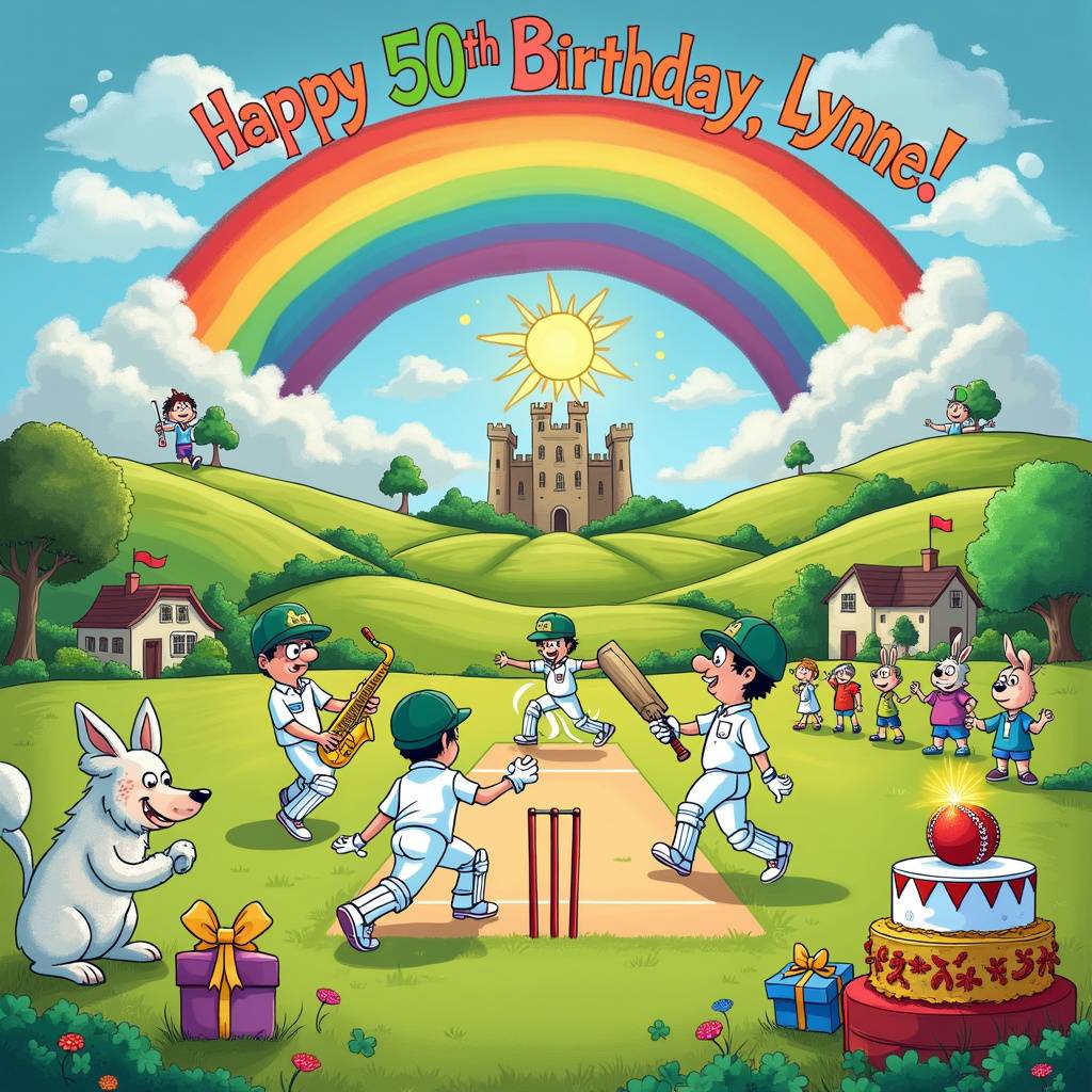 1) Birthday AI Generated Card - 50th birthday, Singing, Cricket, Rainbow, Ireland, and Saxophone (5d643)