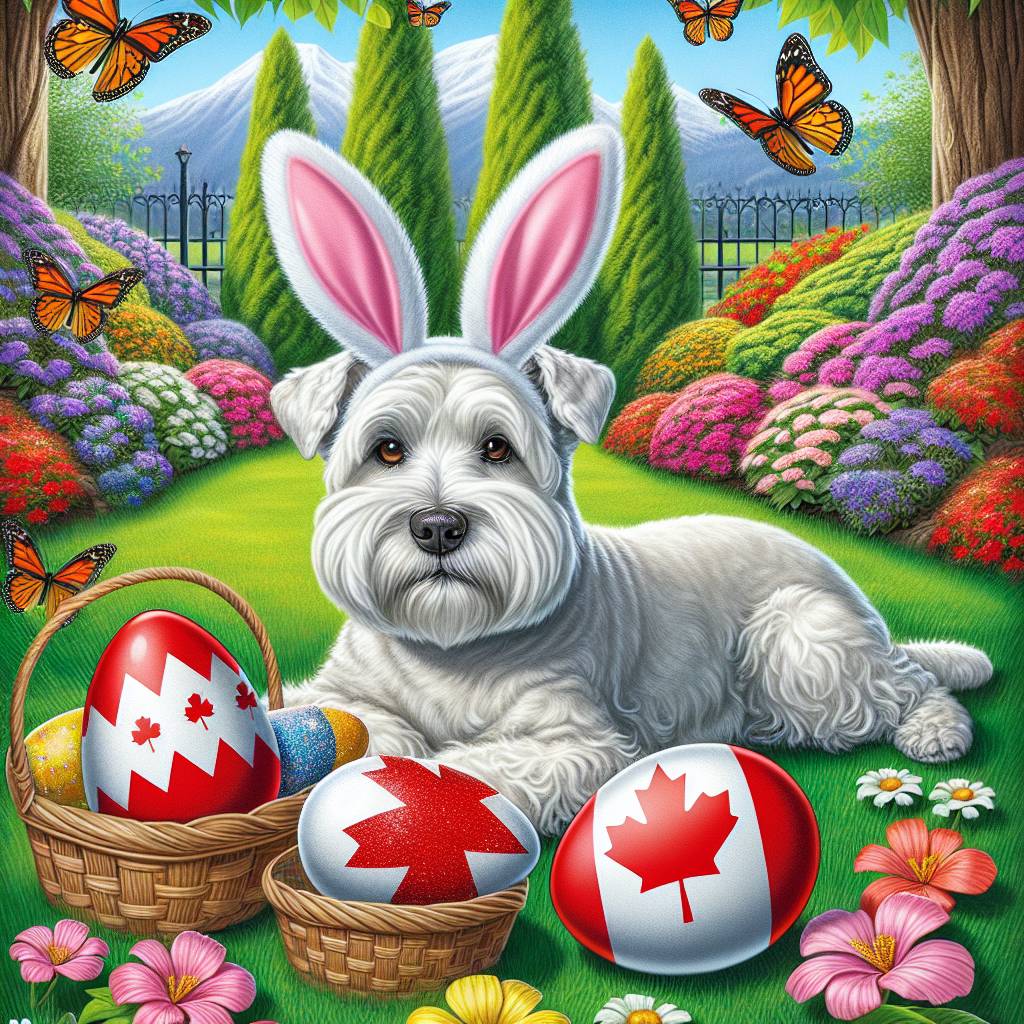 2) Easter AI Generated Card - Canada flag, White terrier, Kamloops, Garden, and Bahrain flag (2a8c8)