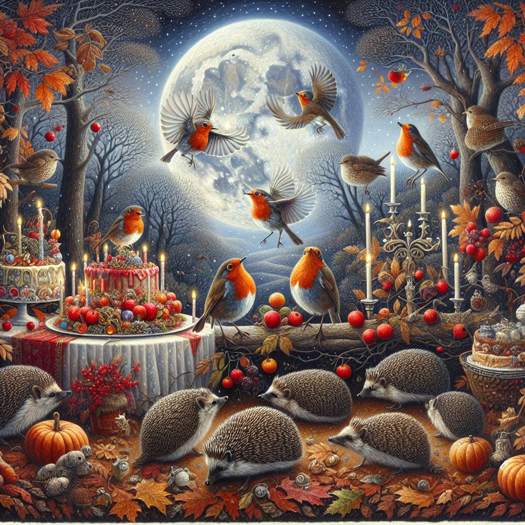 2) Birthday AI Generated Card - Robins, Florence and the machine, The moon, Gothic, Nighttime , Hedgehogs , Autumn, and Nature (be416)