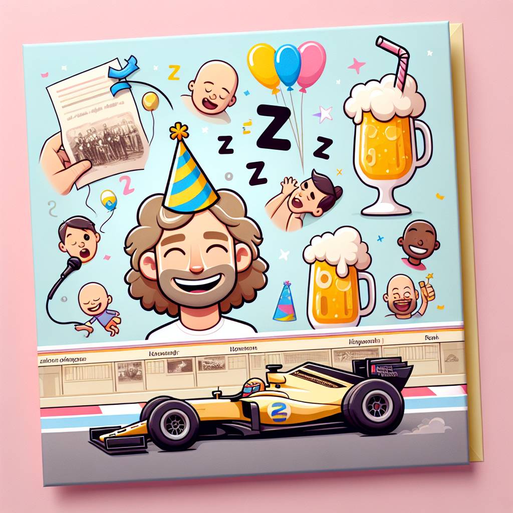 1) Birthday AI Generated Card - Lewis hamilton, F1, Naps, Beer, Comedy, and History of the nazi party (8b8a0)