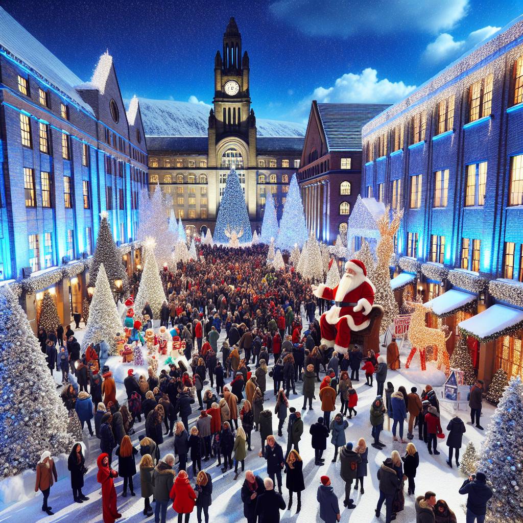 2) Christmas AI Generated Card - Tv production company with studios, Christmas time, Trees , People enjoying the illuminations, Santa, Manchester, Media city, and Snowy (e19bc)