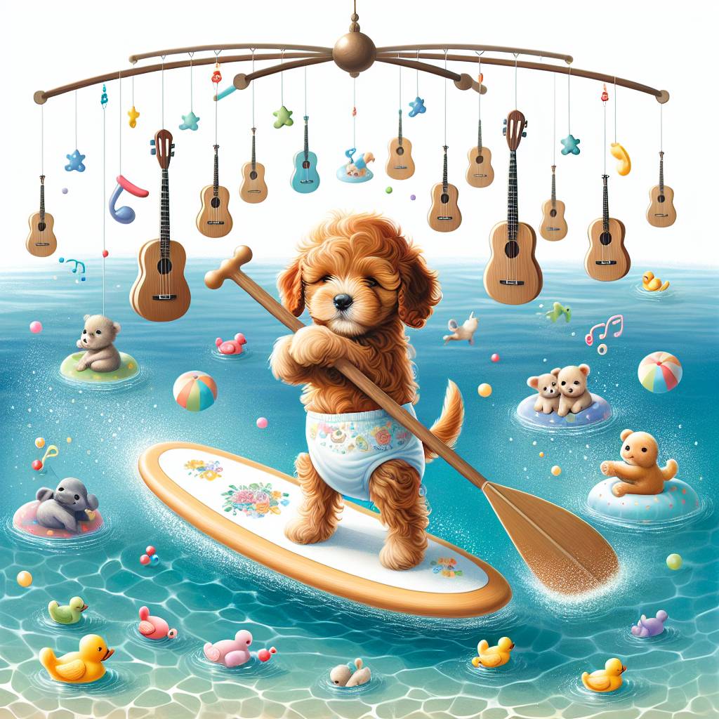 2) New-baby AI Generated Card - Cockerpoo, Paddleboard, and Guitar (4a6dd)