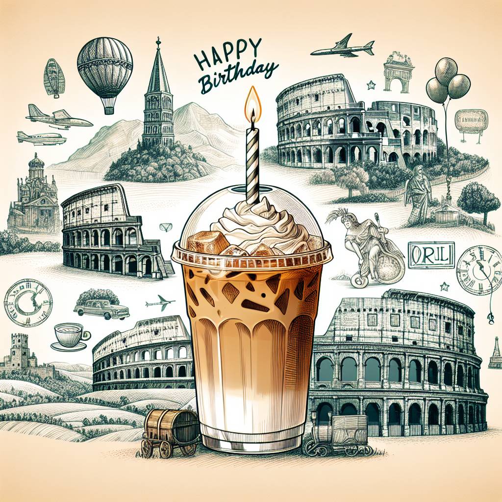 1) Birthday AI Generated Card - Italy, Iced latte, and History (cb87a)