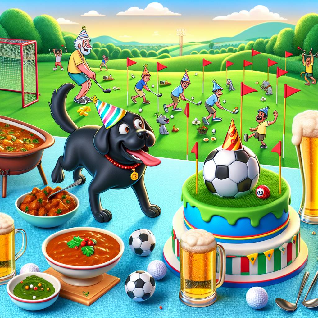 2) Birthday AI Generated Card - Golf, Beer, Football, Black labrador, and Curry (82089)