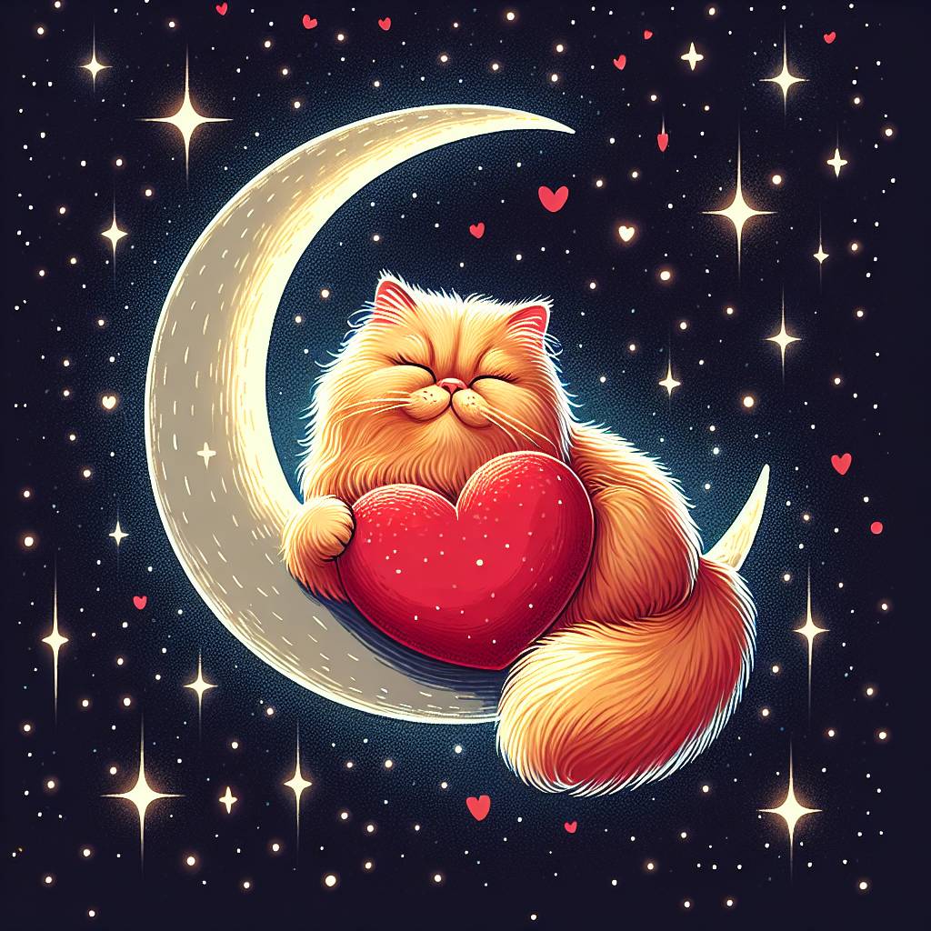 2) Valentines-day AI Generated Card - Ginger pershion cat, Space, and Star (888c9)