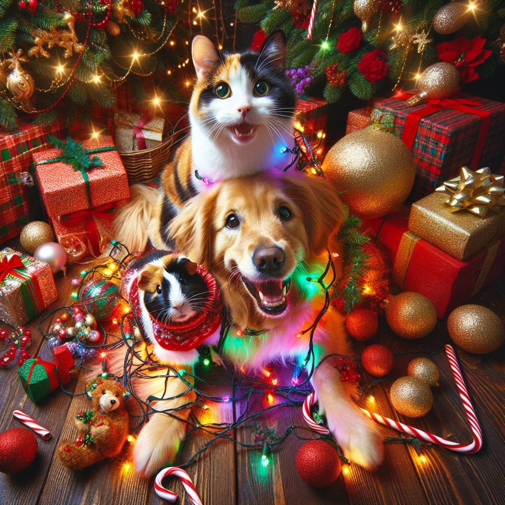 4) Christmas AI Generated Card - Dogs, Guinea pigs, and Cats (d68d6)