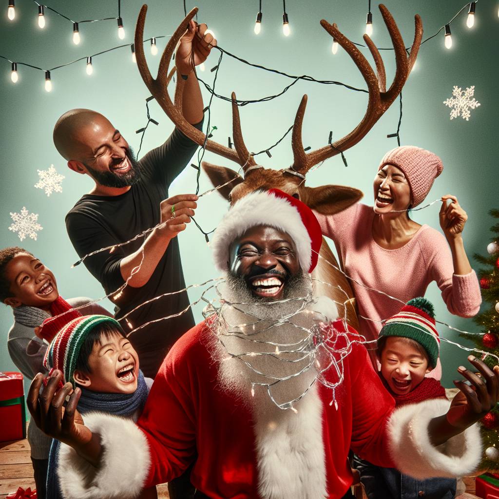 2) Christmas AI Generated Card - Reindeer , Black santa, and Family of 4 with two boys (a82df)
