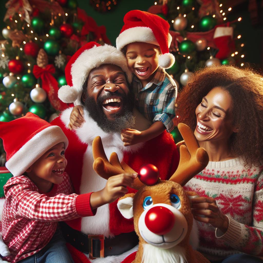 3) Christmas AI Generated Card - Reindeer , Black santa, and Family of 4 with two boys (28d03)
