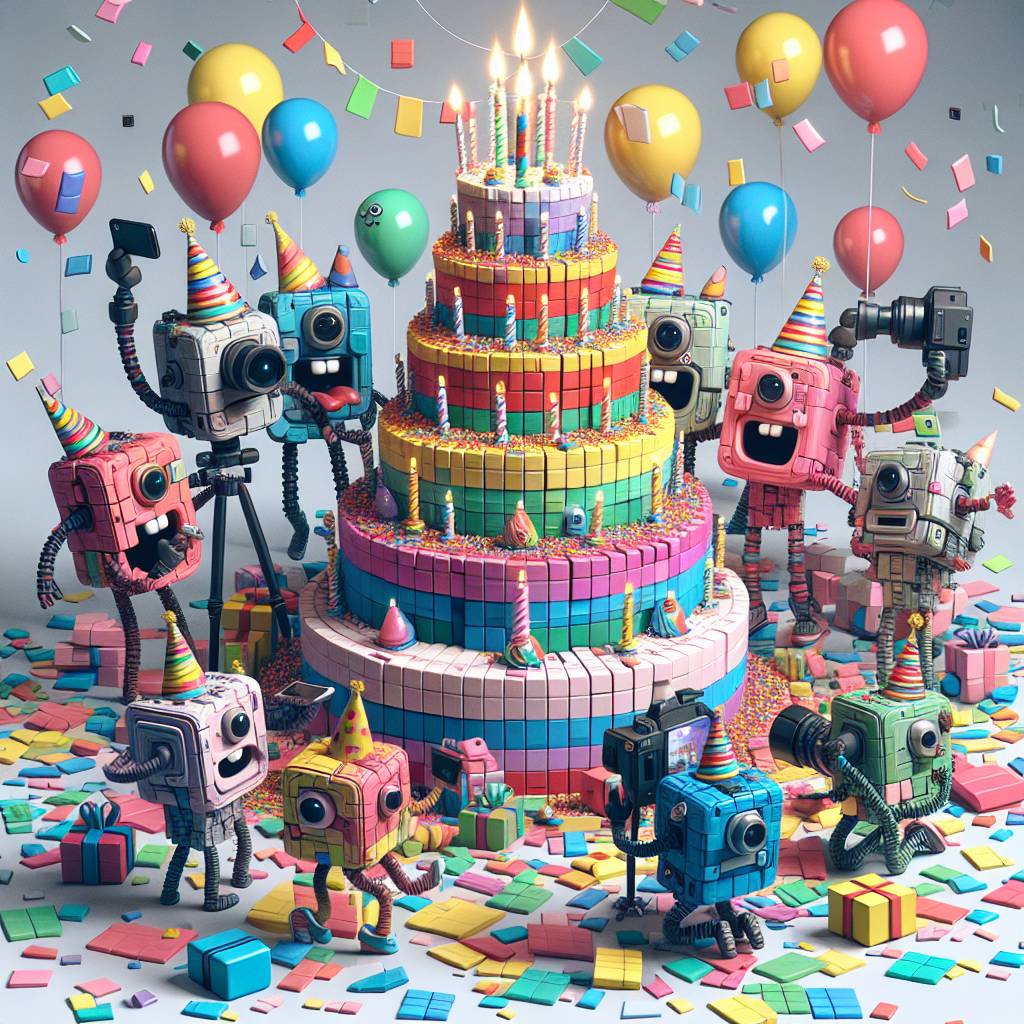1) Birthday AI Generated Card - Dudes, Lego, and Phones (94d23)