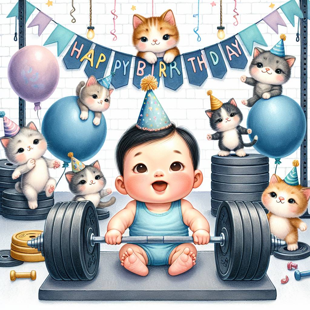 2) Birthday AI Generated Card - Crossfit, Cats, and Baby boy (3adf2)