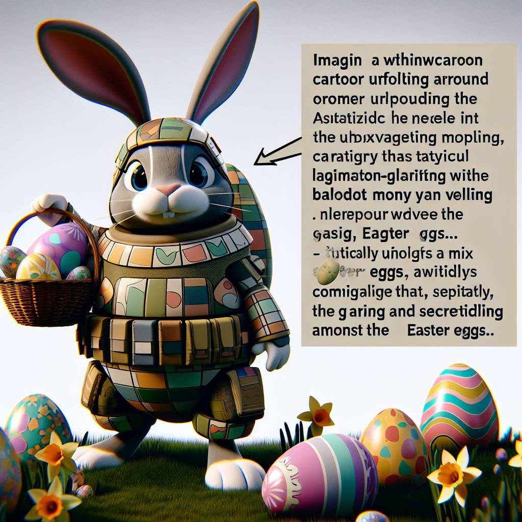 2) Easter AI Generated Card - Easter bunny in body armour and camouflage delivery Easter eggs  (90452)