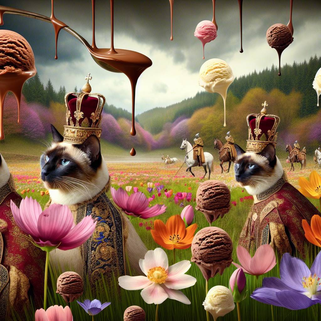 1) Mothers-day AI Generated Card - Siamese cats, ice cream, flowers, medieval  (ea465)