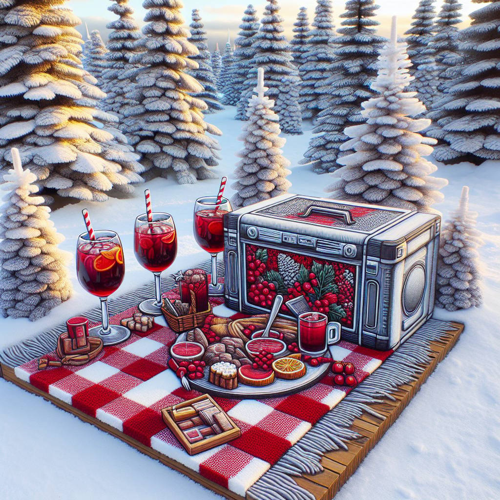 1) Christmas AI Generated Card - Picnic blanket, Wine, and Karaoke (55ee1)})