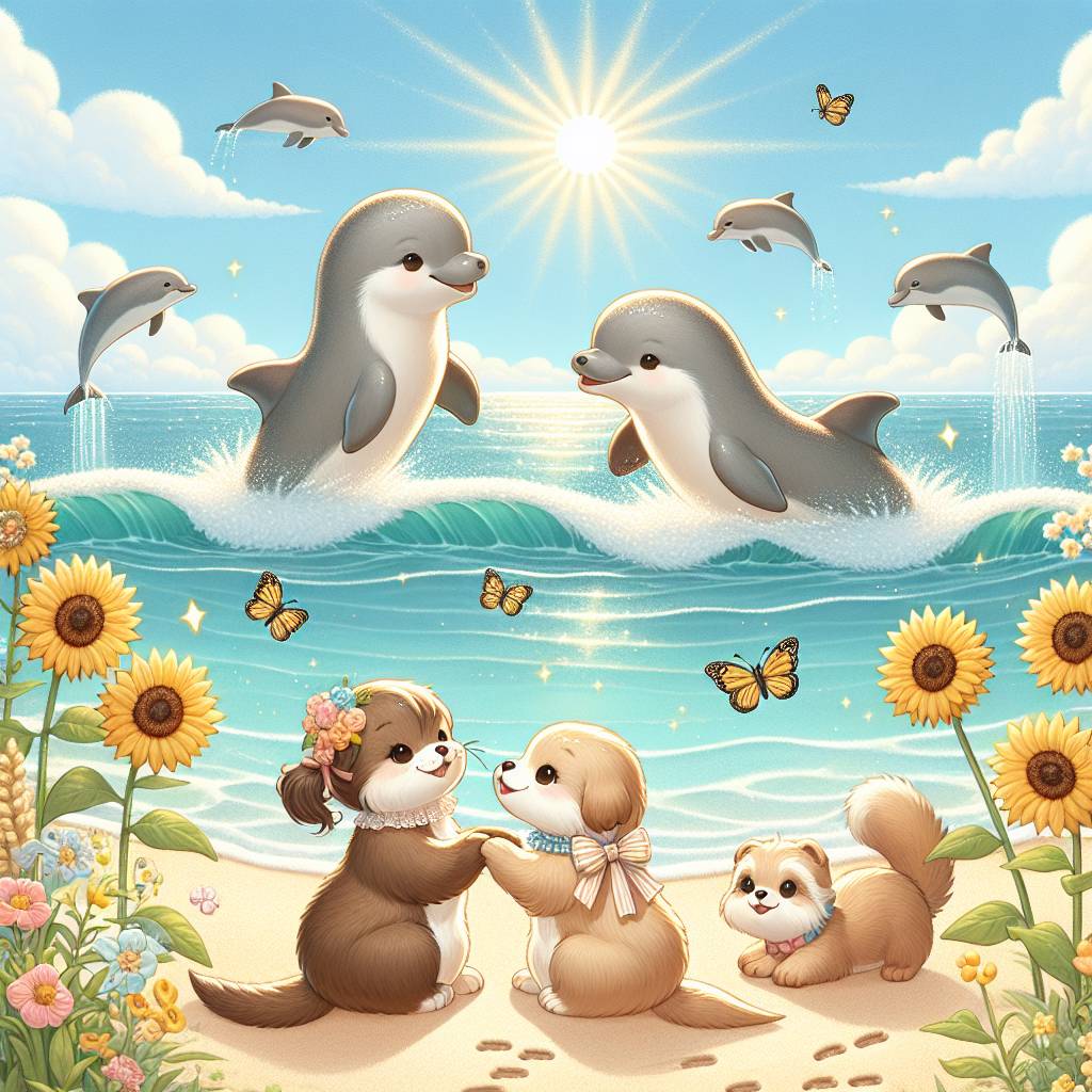 1) Mothers-day AI Generated Card - Sunflower , Dogs, Dolphins , Otters, Beach , and Bees (02683)