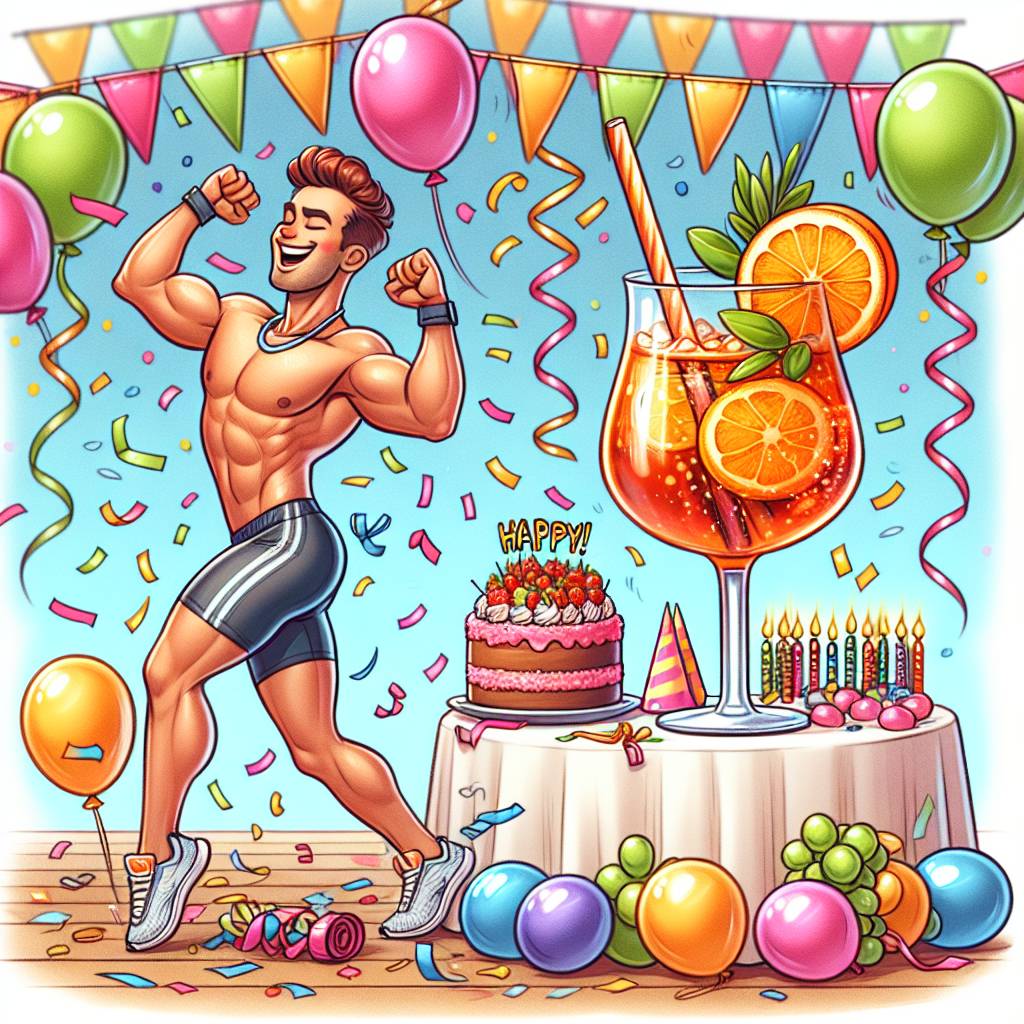 1) Birthday AI Generated Card - Aperol spritz , Dancing, and Gym (564d6)