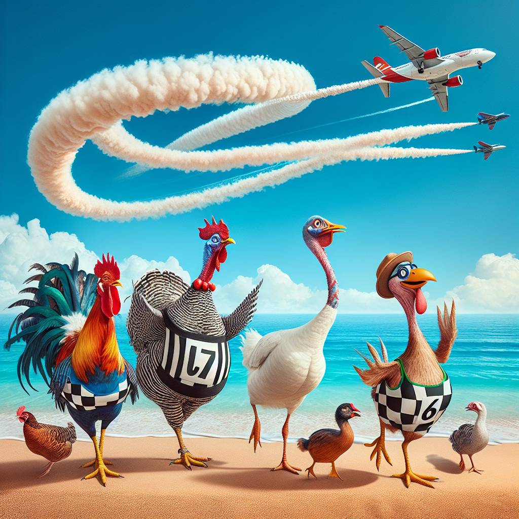 2) Birthday AI Generated Card - Cock, Turkey, Goose, Hen, Racing, Beach, and Aeroplane (a86d5)