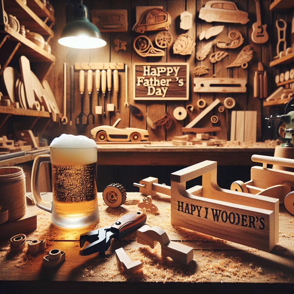 1) Fathers-day AI Generated Card - Woodwork, and Beer (58e46)