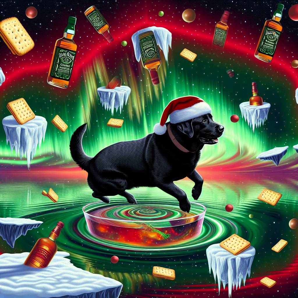2) Christmas AI Generated Card - running, swimming, black Labrador, whiskey, crisps, biscuits (8bd1b)