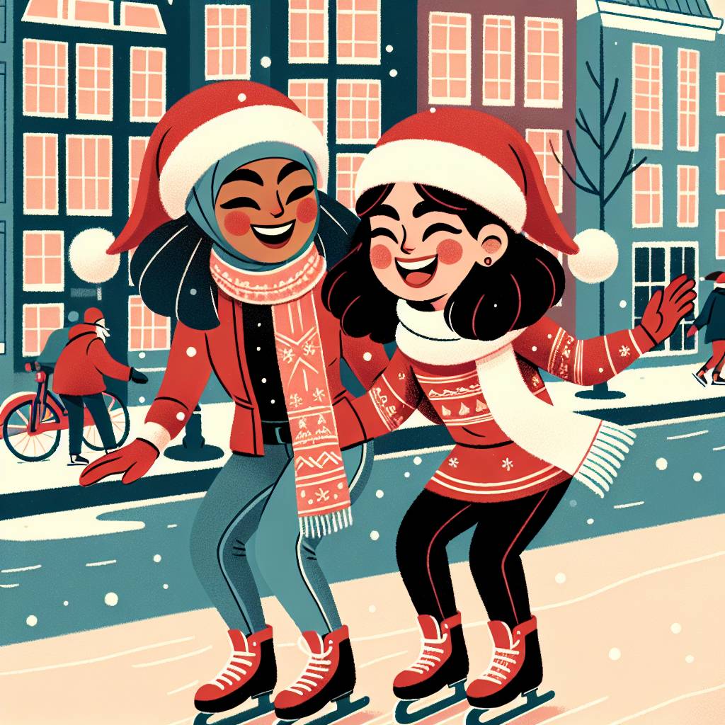 1) Christmas AI Generated Card - 2 female friends, Amsterdam, and London
