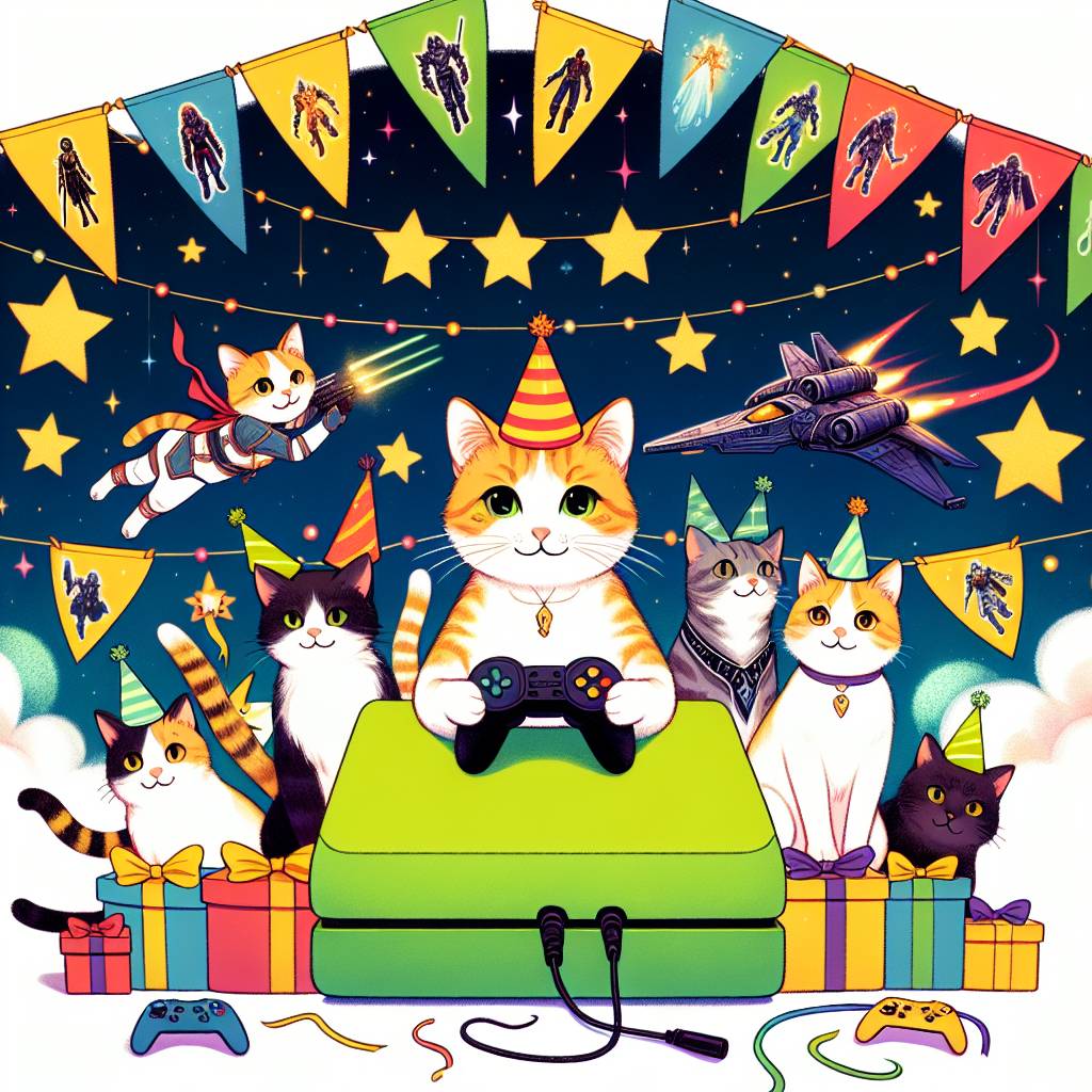 1) Birthday AI Generated Card - Xbox, Cats, Flags, and Star wars (c050c)