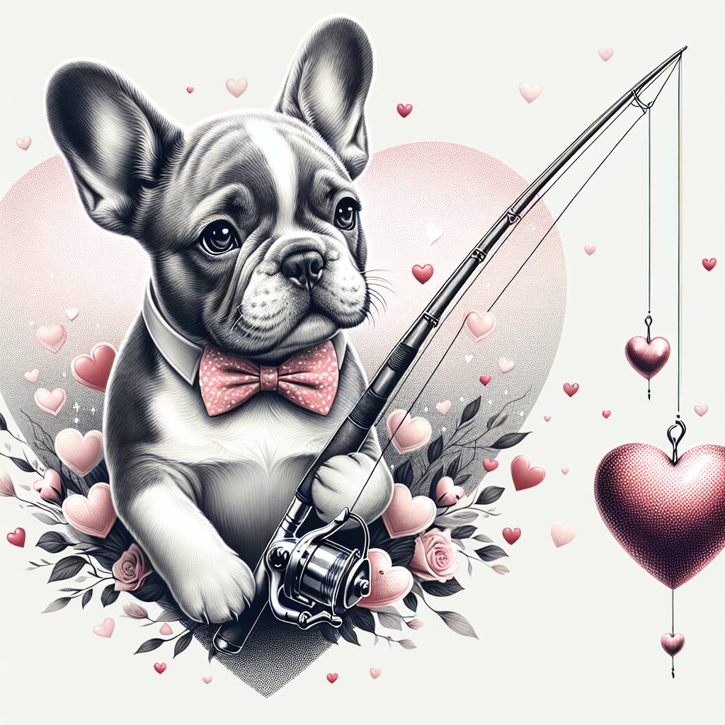 1) Valentines-day AI Generated Card - Grey and white french bulldog, Fishing, Love, and Wedding (59d99)