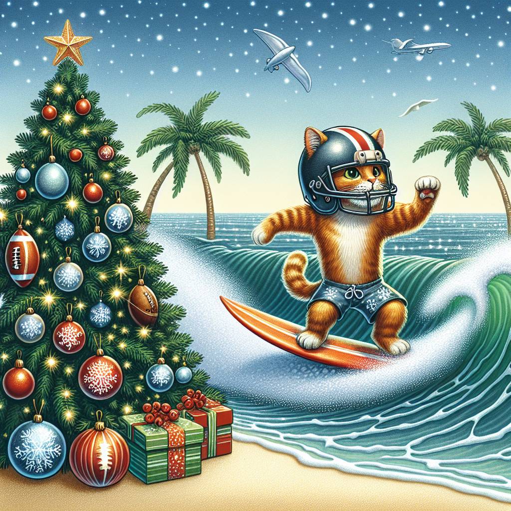 1) Christmas AI Generated Card - Cats, Surfing, and Football