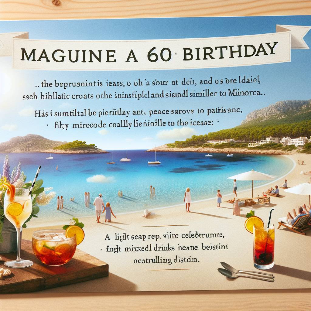 1) Birthday AI Generated Card - Cocktails by the sea, Beautiful beach , Minorca, 60th, Relaxing , and Sunshine (4d195)